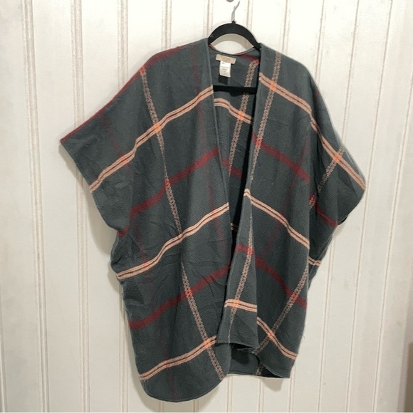 Loft green plaid poncho cardigan 649 - Picture 3 of 4